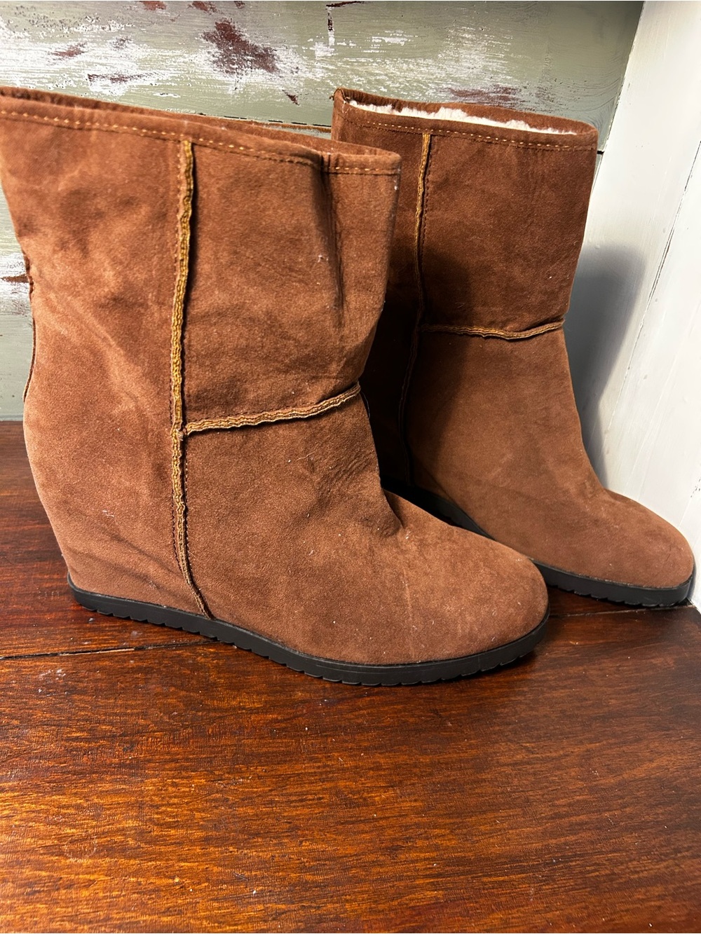 Sugar Brown Suede Wedge Booties